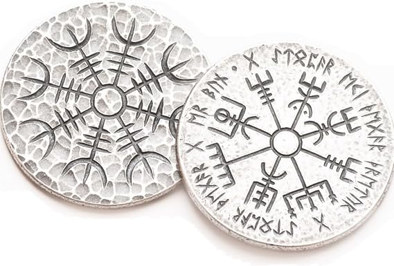 Norse Dual Stave Token in Silver - Vegvisir and Helm of Awe