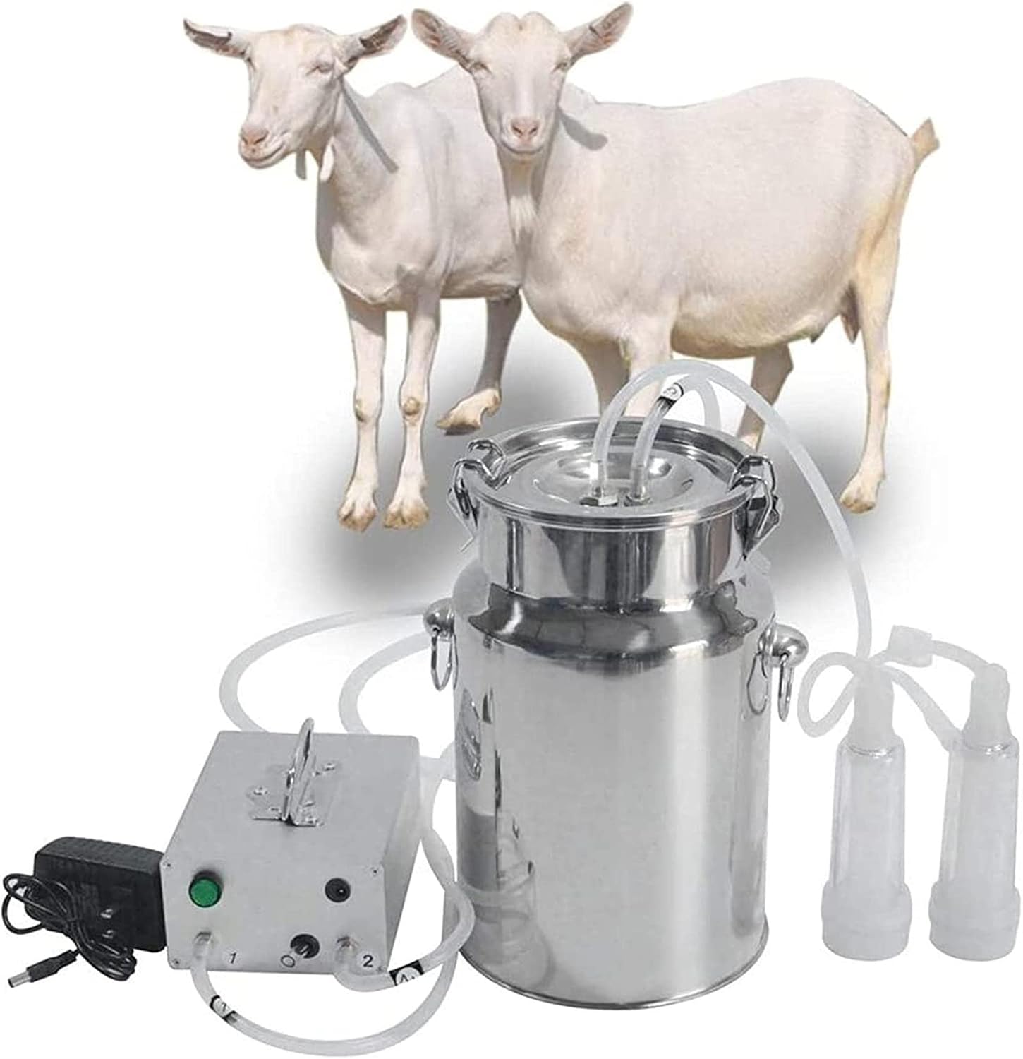 Cow Milking Machine 14L Goat Milking Machine, Portable Plug-in Pulsating Vacuum Pump, Food Grade 304 Stainless Steel Milk Bucket with Auto Stop Check Valve and Teats Cups Cow Milker Machine
