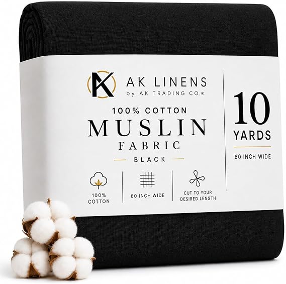 AK TRADING CO. Muslin Fabric/Textile - Draping Fabric - Black 10 Yards Medium Weight - 100% Cotton (60in. Wide)