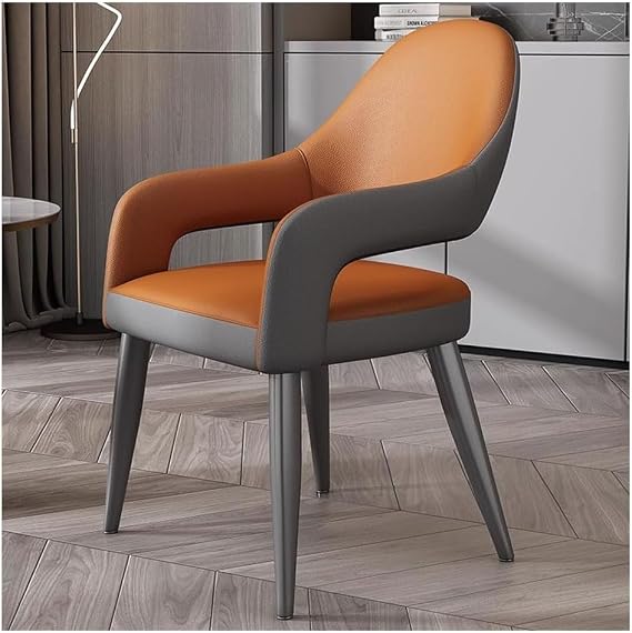 Leather Dining Chairs Leisure Kitchen Chairs Accent Side Chair with Armrests, Upholstered Seat Lounge Chair(Orange)