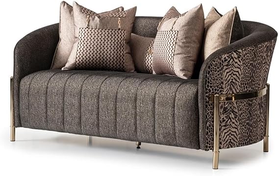 Michael Amini Lisbon Upholstered Chenille & Metal Loveseat in Onyx and Gold