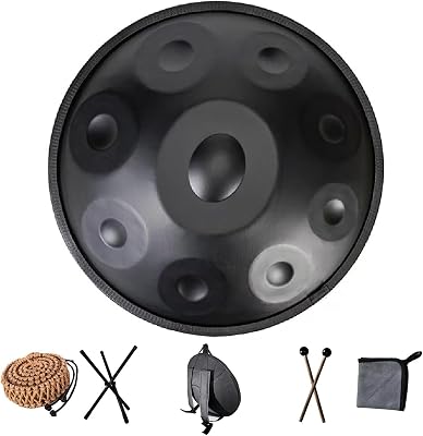 440Hz Handpan Drum Steel Tongue Drum,with Rattan Edge Protection,for Family and Friends, 22 Inch Handpan Instrument Hand DrumSize:9 Notes,Color:Black