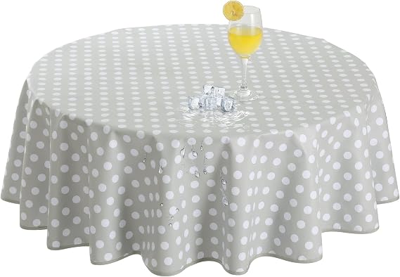 Romanstile Tablecloth Outdoor Weatherproof Oilcloth Round 100 cm Grey PVC Tablecloth Wax Tablecloth 100% Waterproof Restaurant Garden Patio Dining Table Balcony Party Birthday Children Playroom