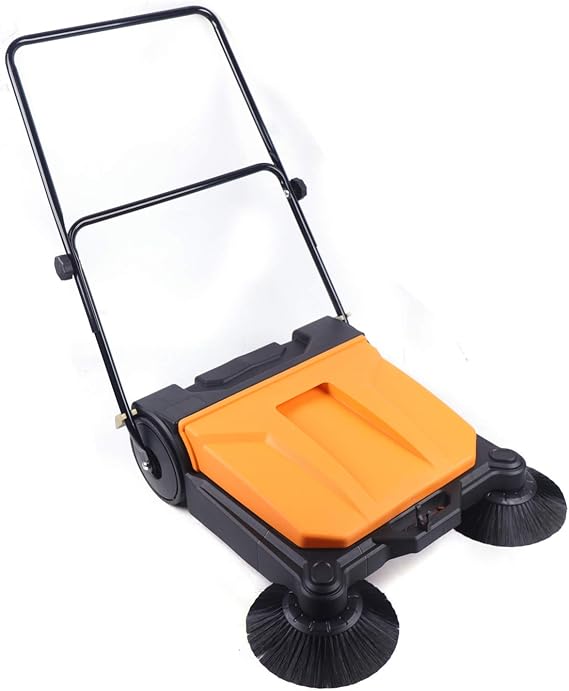 26" Width Walk-Behind Hand Push Floor Sweeper, Angle & Height Adjustable Industrial Manual Push Sweeper, Floor Sweeper Manual with 4 Gallon Waste Container for Walkway, Yard, Garage, Patio