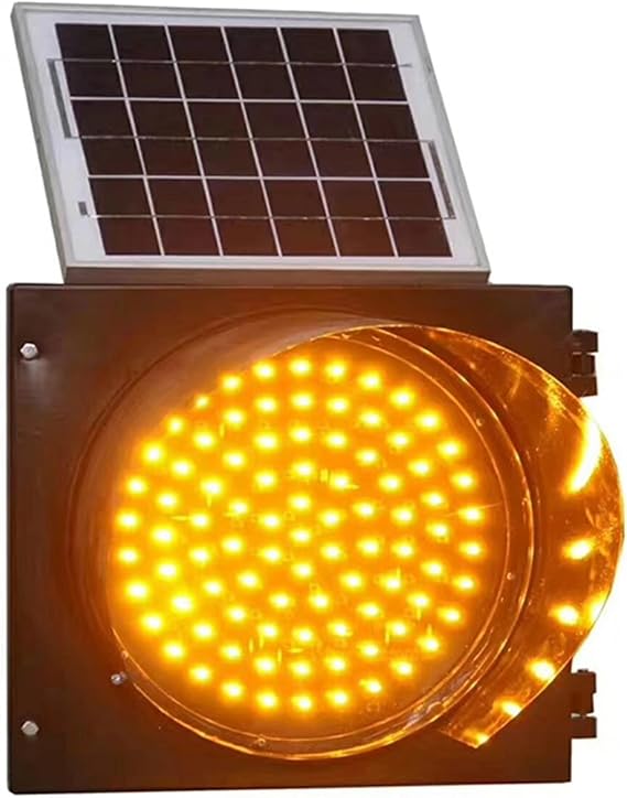 LED Solar Traffic Light, Yellow Flashing Light, Industrial Traffic Signals Signs Lights with Solar Panel, Waterproof, for Intersections, Curves, Toll Booths, Bridges(300 mm/12 in)
