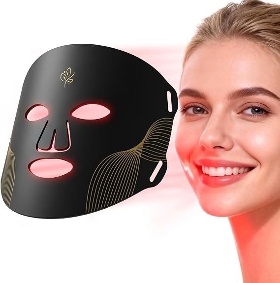 Red Light Therapy Mask- LED Face Mask with 5 Modes Red & Blue LED, Remote Control, 4000mAh, Storage Bag, Head Strap, Eye Pads, Office and Home Use, Gift for Mother, Girls