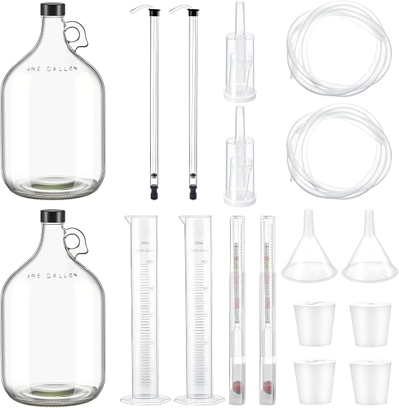Ziliny 2 Set Mead Making Kit Complete for Home Brewing Starter Sets Includes 1 Gallon Glass Carboy, Auto Siphon, Hydrometer, Alcohol Percentage Tester Jar, Bottle Filler, Airlock, Plug Funnel