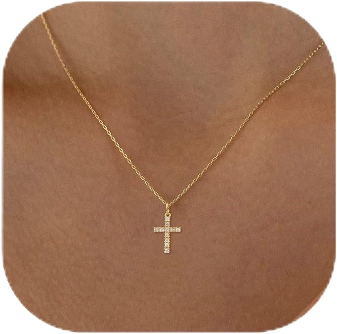 MONOZO Dainty 14K Gold Plated Cross Necklace for Women Jewelry Gifts Trendy