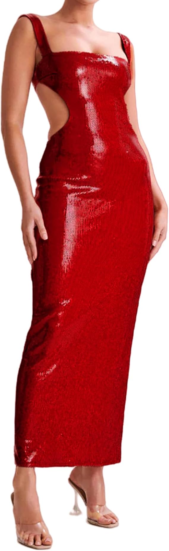 BOLLEY JOSS Women's Sequin Bodycon Maxi Dress Cut Out Waist Open Back Sparkly Long Dress Sexy Backless Cocktail Party Dresses