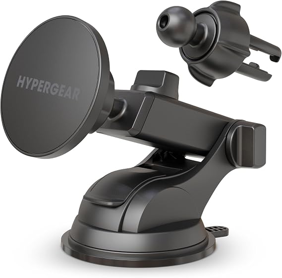 HyperGear Mag Grip Magnetic Phone Holder for Car - 3 in 1 Car Phone Mount Kit for Vent, Dashboard and Windshield, Compatible with iPhone and Android
