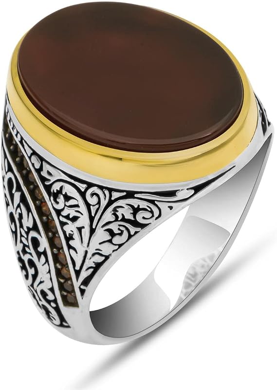Agate Aqeeq Men Ring, Men Silver Ring 925, Yemeni Aqeeq Ring Men, Turkish Ring Man, Ring With Stone, Gemstone Ring For Men