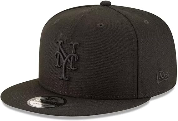 New Era MLB 9FIFTY Black Black Primary Logo Team Adjustable Snapback Hat Cap One Size Fits All - New York Mets Black
