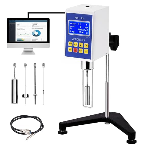 Digital Rotary Viscometer with Temp. Probe, Lab Viscometer with Data Output, 10-6, 000,000 mPa.s Viscosity Meter Tester 3% 100-240V