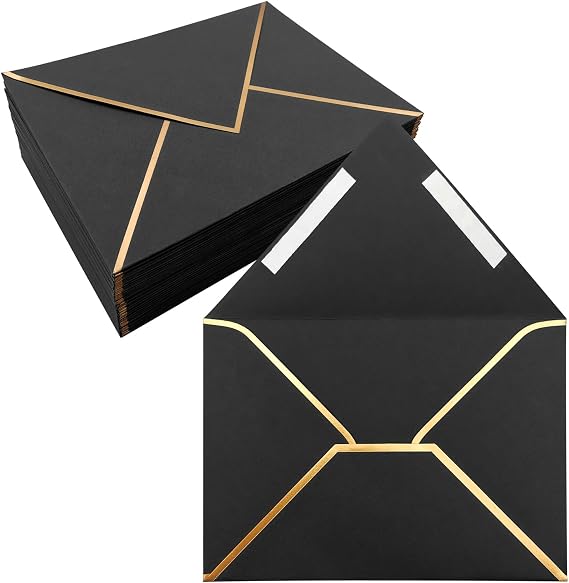 50 Pack 4x6 Envelopes Self Seal, Black 4x6 Envelopes for Invitations with Self-Adhesive A6 Envelopes Self Seal for Weddings, Invitations, Photos, Postcards, Greeting Cards Mailing,Graduation