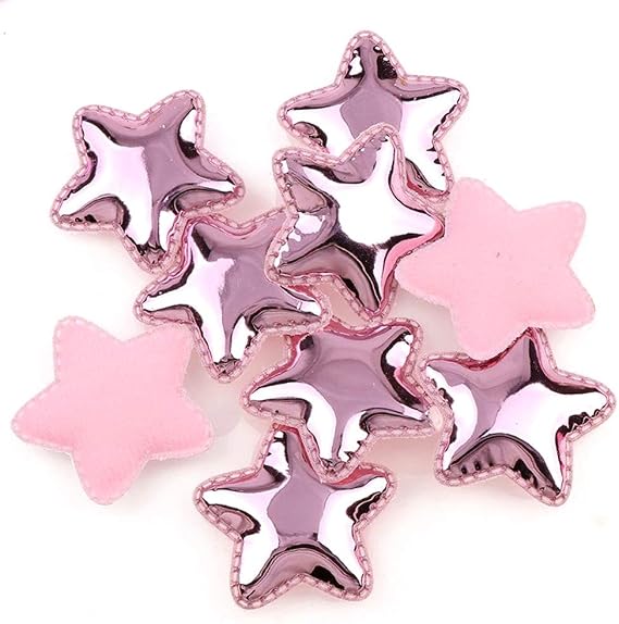 100 Pieces Glitter 5 Star PU Padded Fabric Felt Appliques Sew on Patches for DIY Birthday Wedding Cake Topper Scrapbook Hair Accessories Craft Supplies (Pink)