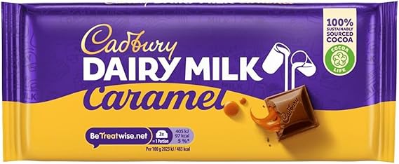 Cadbury Dairy Milk Caramel Chocolate Bar, Creamy Dairy Milk and Golden Caramel, 120g