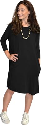 Kosher Casual Womens Relaxed Fit Frock Dress with Pockets and 34 Sleeves