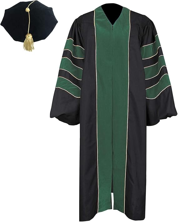 Newrara Doctoral Graduation Gown with 8-Sided Velvet Tam Set