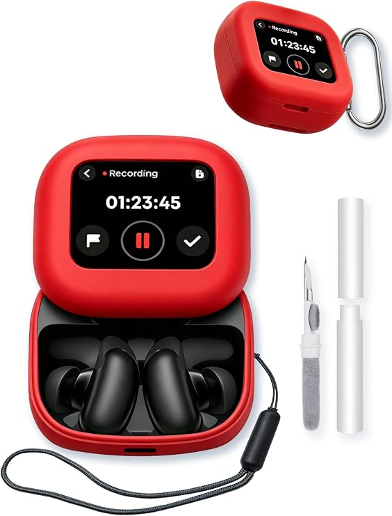 Case for Soundcore Liberty 5 Pro Max Earbuds, BOVUGAC Soft Protective Silicone Case Cover with Keychain and TPU Flim, Cleaning Kit, and Lanyard for Soundcore Liberty5Pro Max Accessories.-Red