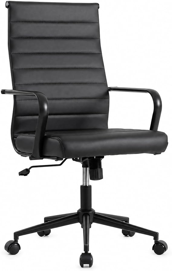 Okeysen Leather Office Desk Chair, Conference Room Chairs Executive Chair Ribbed, Ergonomic Height Adjustable Swivel Rolling Chair for Home Office
