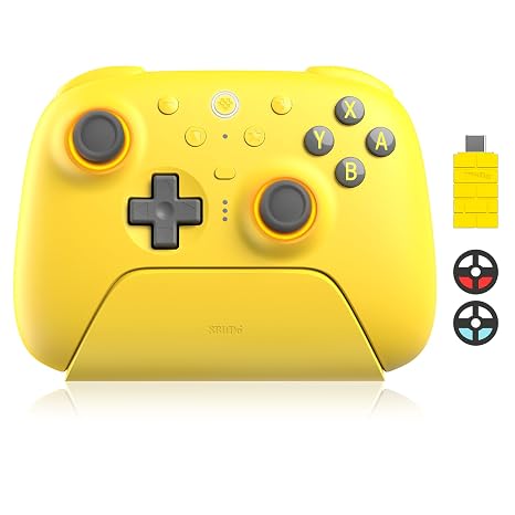 8Bitdo 8BitDoUltimate 2 Bluetooth Controller (Yellow) - TMR Joysticks | For Switch, Windows PC, Switchable Hall Effect/Tactile Triggers, RGB Fire Ring, Charging Dock, Vibration & Motion Control