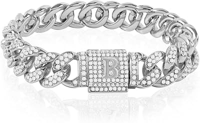 Silver Custom Cuban Link Initial Bracelet for Men & Women -14K Gold Plated Hip Hop Mens Jewelry Iced Out Chain Bling Bracelet Gifts for Boyfriend Husband