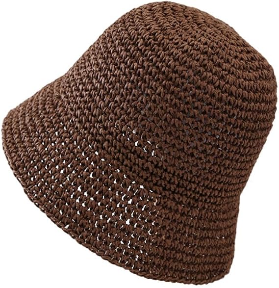 Straw Bucket Hat, Breathable Mesh Woven Bucket Hat, Adjustable Summer Hat Beach Hat Packable Sun Hat for Women
