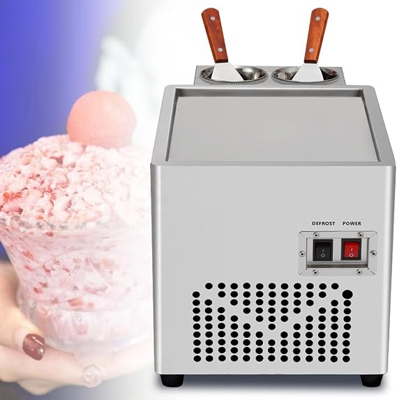 Commercial Rolled Ice Cream Machine, Fried Ice Cream Roll Machine, Stainless Steel Ice Roll Machine With Single Pan, with Compressor and 2 Scrapers, for Bars/Cafes/Dessert Shops
