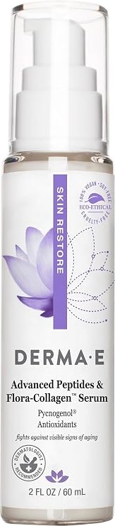 DERMA E Advanced Peptides & Flora-Collagen Moisturizing Face Serum, 2 Fl Oz | Firming serum for face to reduce appearance of fine lines & wrinkles, boost skin elasticity, nourish & plump skin
