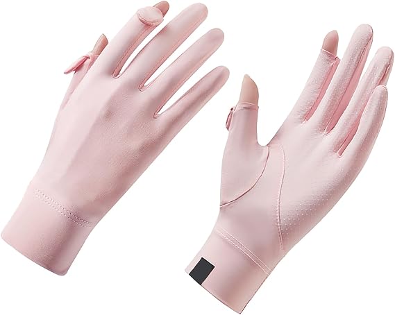 JIAHG Womens Sun Protection Full Finger Gloves Summer Ice Silk Thin Driving Gloves Anti-Slip Touchscreen Cycling Mitts