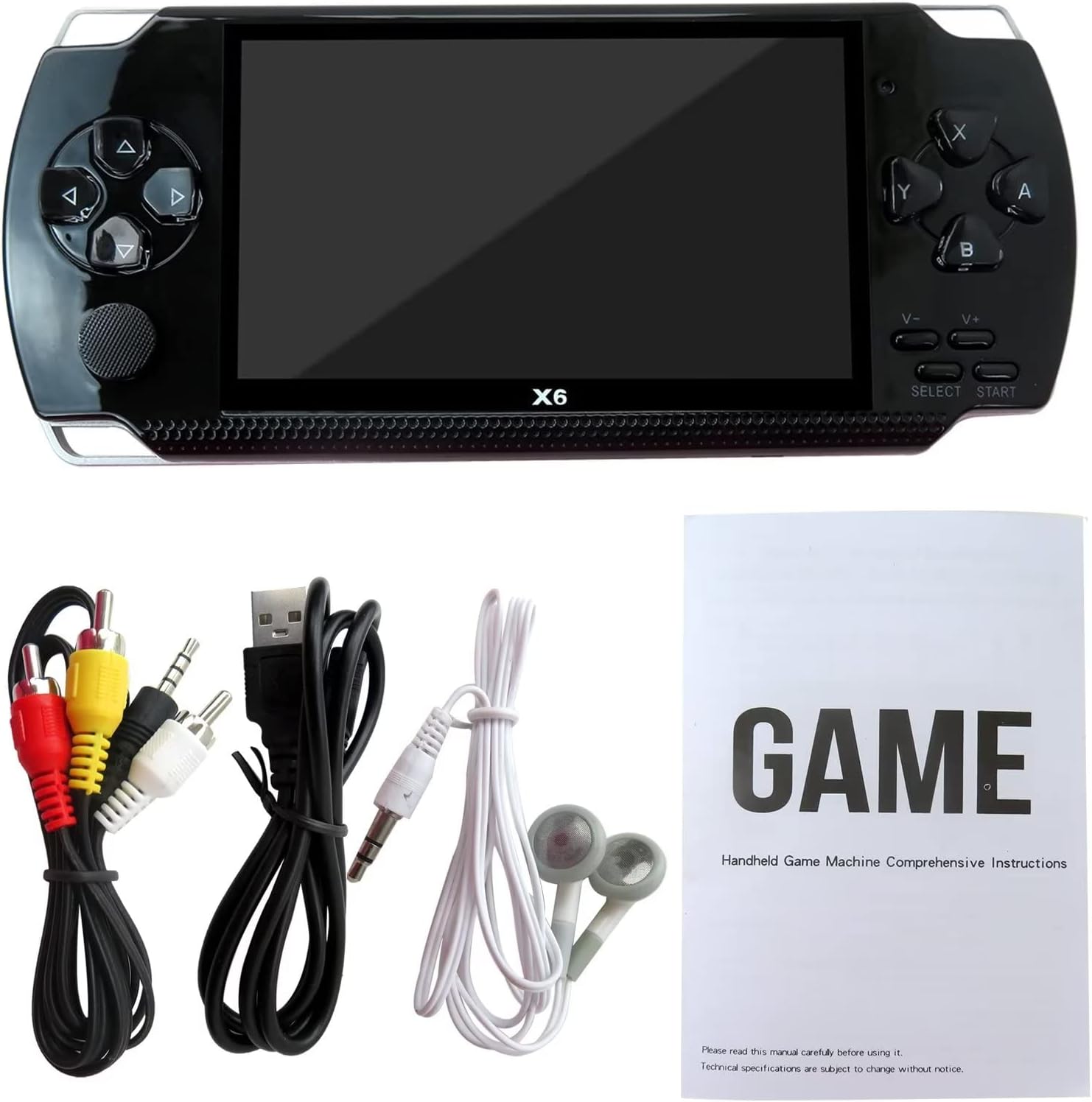 4.3 INCH X6 128 Bit Built-in 10000 Games 8GB Retro Handheld Game Console Built-in 8GB to Store Digital Photos, Music, Videos, and Movies Support 8163264128 Bit Games Black