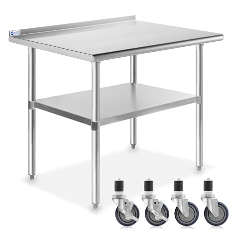 GRIDMANN Stainless Steel Table 36 in. x 24 in., NSF Commercial Kitchen Prep & Work Table w/Backsplash and Wheels