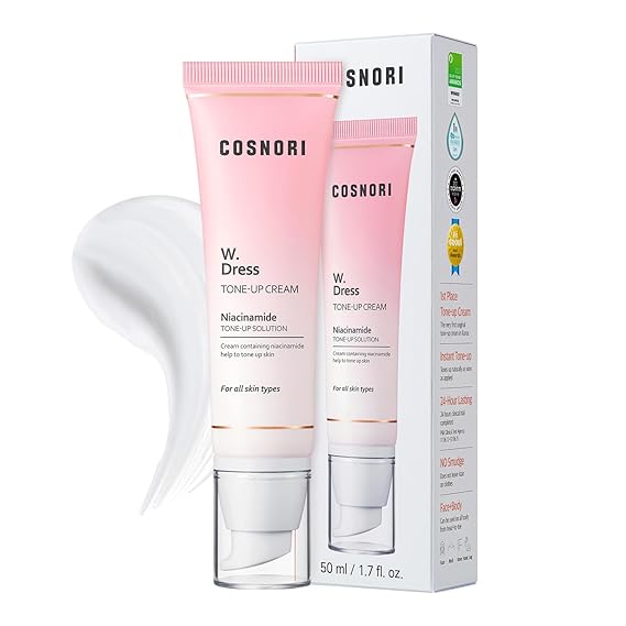 COSNORI W. Dress Tone-Up Cream - Quick Skin Tone Balancer, Evens Out Complexion, Natural No-Makeup Look, Sebum Control for Face & Body, Vegan, Not Tested on Animals, K-Beauty, 1.7 Fl Oz