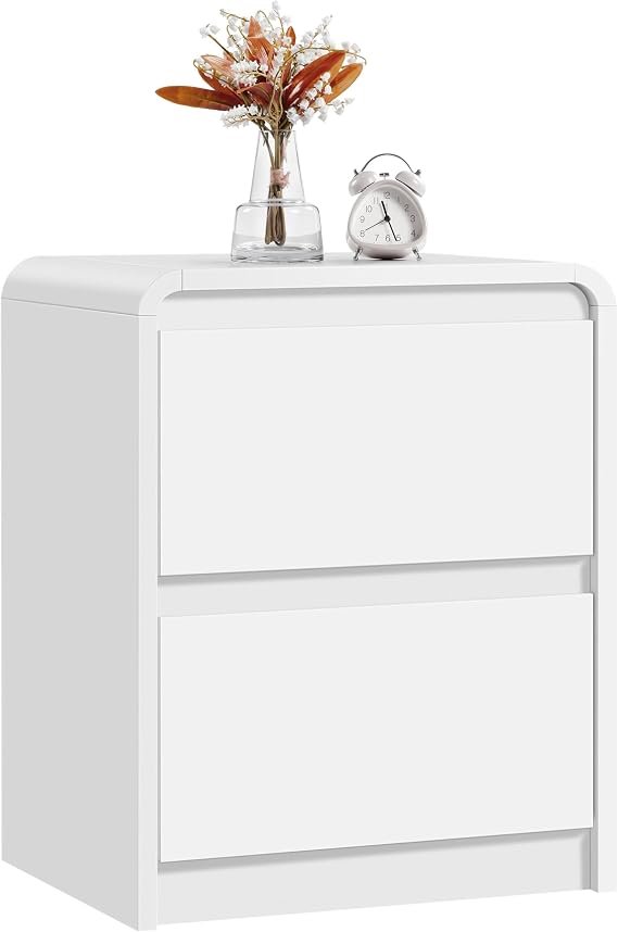 Yaheetech Handleless Bedside Cabinet with 2 Drawers, White