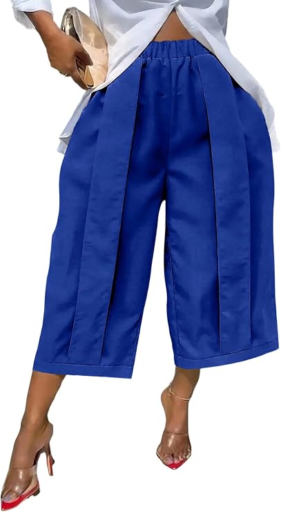 Molisry Women High Waisted Wide Leg Cropped Pants Palazzo Work Capri Pants