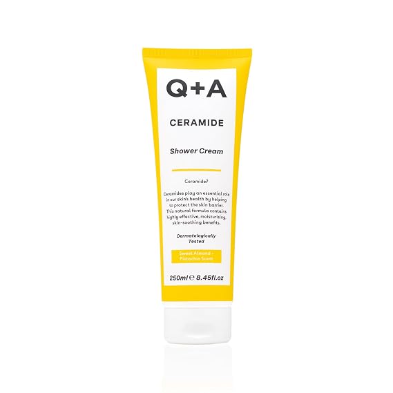 Q+A Ceramide Shower Cream, provides a gentle cleanse, deeply nourishing the skin with a rich and creamy formula of Squalane, Jojoba Seed Oil, and a sustainable Ceramide Extract from pineapples, 250ml