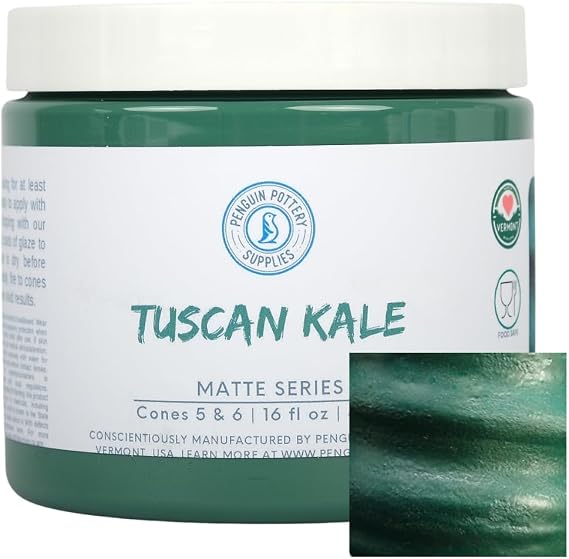 Penguin Pottery - Matte Series - Tuscan Kale Matte - Mid Fire Glaze, High Fire Glaze, Cone 5-6 for Mid Fire Clay, High Fire Clay - Ceramic Glaze Pottery (1 Pint | 16 oz | 473 ml)