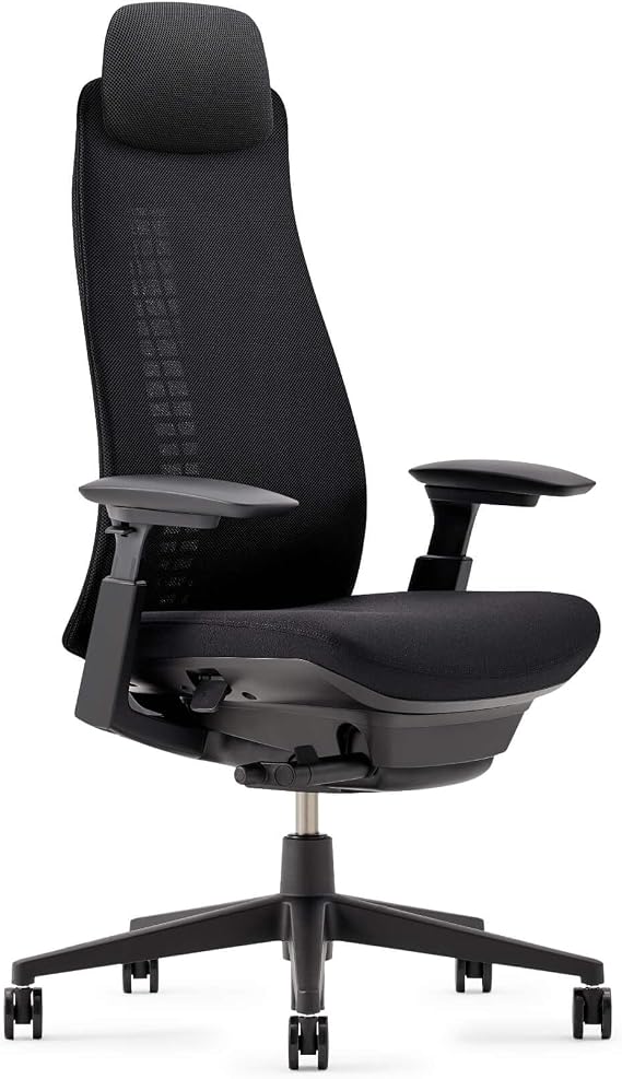 Haworth Fern Executive Office Chair Without Lumbar Support, Adjustable Desk Computer Chair with Breathable Mesh Finish and Adjustable Headrest for Home Office Furniture, Coal