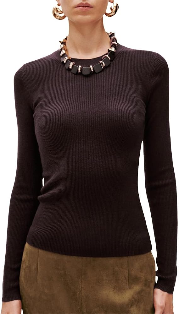 URBAN REVIVO Crewneck Sweater Stretchy Women's Slim Fit Soft