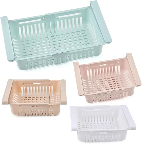 Fridge Organizers Drawers Retractable 4PCS Drawer Organizer for Fridge Organizer Pull Out Drawers, Fridge Organizer Rack Fridge Shelf Inserts Refrigerator Storage Organizer Fridge Storage Containers