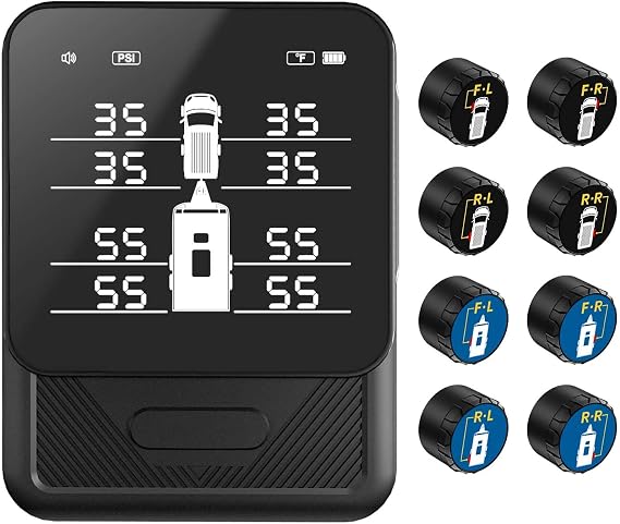 RV TPMS,8 Sensors,Tire Pressure Monitoring System,for RV Camper Trailer | 8 Sensors TPMS for RVs, trailers, campers & motorhomes, real-time tire pressure & temperature, 0-108 PSI, easy no-tool setup