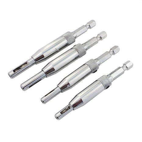 Center Drill Bit Set, 4PCS Hinge Drill Bit Set Hex Shank Self Centering Hinge Drill Bit Door Cabinet Pilot Hole Drilling Tool - 11/64" 9/64" 7/64" 5/64"