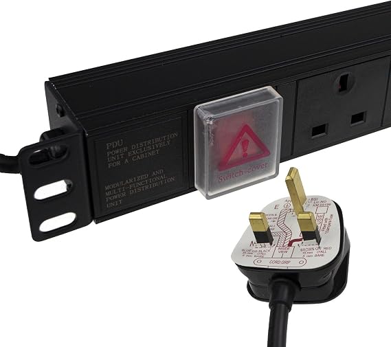 kenable 4 Way PDU Power Distribution Unit 19 Inch Rack Mount Horizontal 1U with UK Plug and Sockets Switched 13A 1.8m