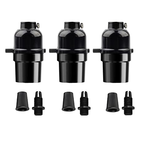 Phenolic Medium Base Light Socket with Push Switch, 3 Pack E26 Medium Screw Light Holder Black Edison Retro Pendant lamp Holder