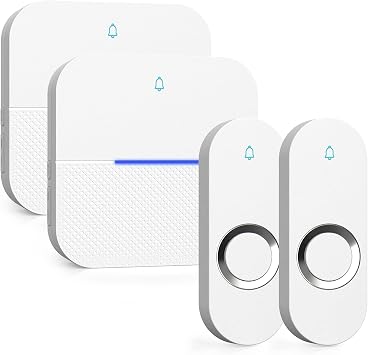 AIDA Lighted Wireless Doorbell for Home, Waterproof Battery Doorbell Wireless 1,000ft Range, 5 Volume Levels with 58 Chimes & LED Flash on Receiver White, 2 Buttons & 2 Receivers