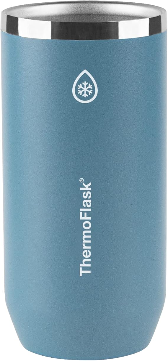ThermoFlask Tall Can Cooler - 2-in-1 Insulated Can Cooler Cup - Durable Stainless Steel Cooler with Non-Slip Base - Dishwasher-Safe Beverage Can Cooler - 16 oz, Dusty Blue