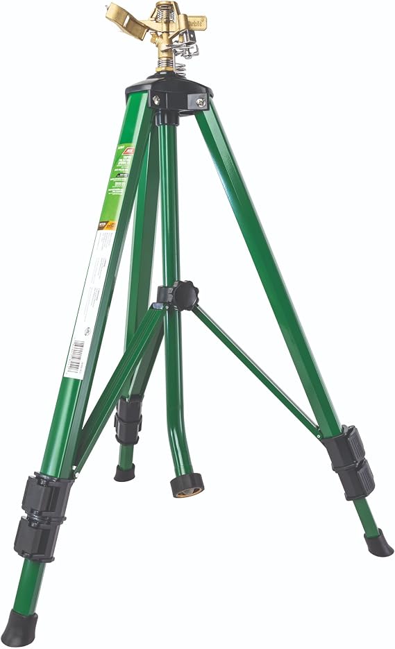 Orbit 1/2 Inch Brass Impact Sprinkler - Adjustable Metal Tripod - Long Range Lawn Watering System - 360 Degree Rotating Sprinkler - Heavy Duty Irrigation System - Adjustable 22-48 Inch Height - 58308
