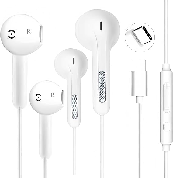 2Pack USB C Headphones for iPhone 16, Type C Wired Earbuds with Mic & Volume Control, HiFi Stereo Noise Cancelling Earphones Wired for iPad Pro iPhone 17/16/15 Pro Max/Plus, Samsung Galaxy S23/S22/S21