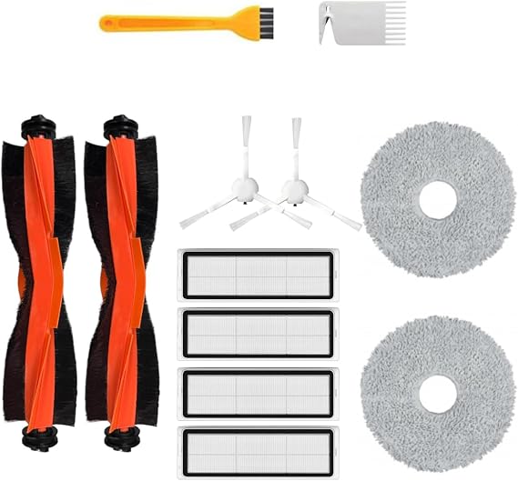 robotyedek, X10 Plus X20 Plus Xiaomi Uyumlu Yedek Siyah Fırça Hepa Filtre Mop Seti-12 Parça
