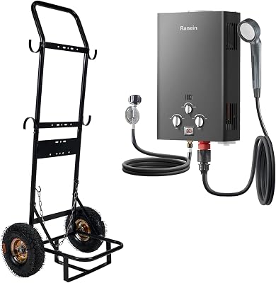 GEN II Ranein 18L Portable Propane Water Heater with Dolly Hand Cart, Outdoor Up to 4.74 GPM, 85,300 BTU On Demand Instant Hot Tankless Water Heater